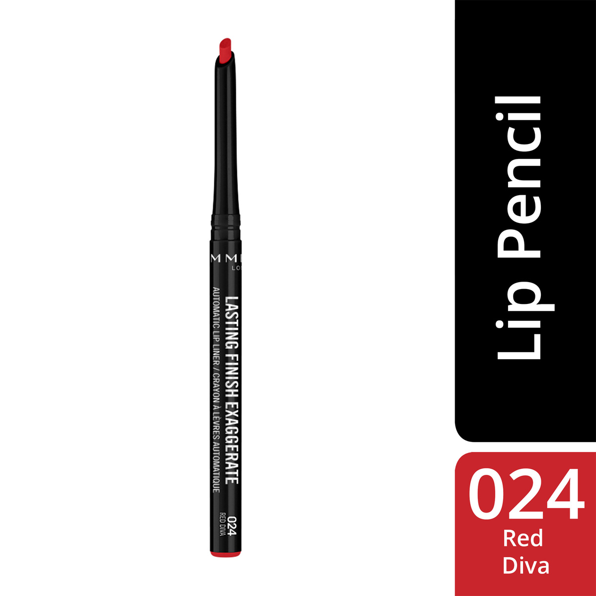Rimmel London Lasting Finish Exaggerate Automatic Lip Liner, Shade 24 Red Diva, 0.25 g - 0.008 fl oz