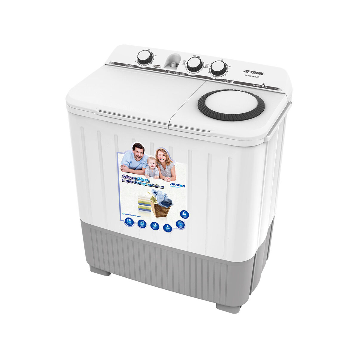 Aftron Top Load Semi Automatic Washing Machine, 8 kg, White, AFW86100X-AO