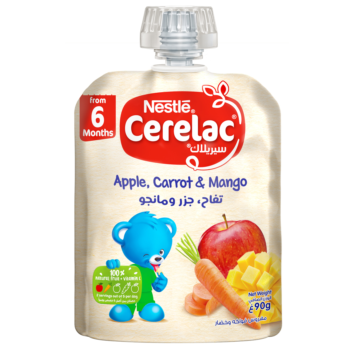 Nestle Cerelac Apple, Carrot, & Mango Fruits Puree Pouch Bay Food From 6 Months 90 g