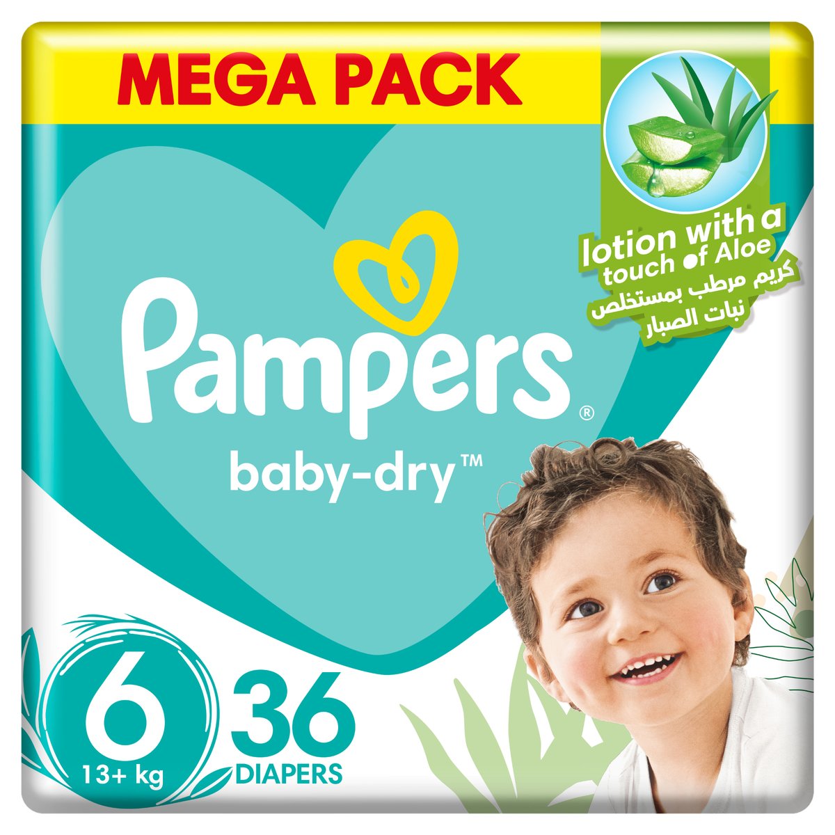 Pampers Baby-Dry Taped Diapers with Aloe Vera Lotion, Leakage Protection, Size 6, 13+kg, 36 pcs