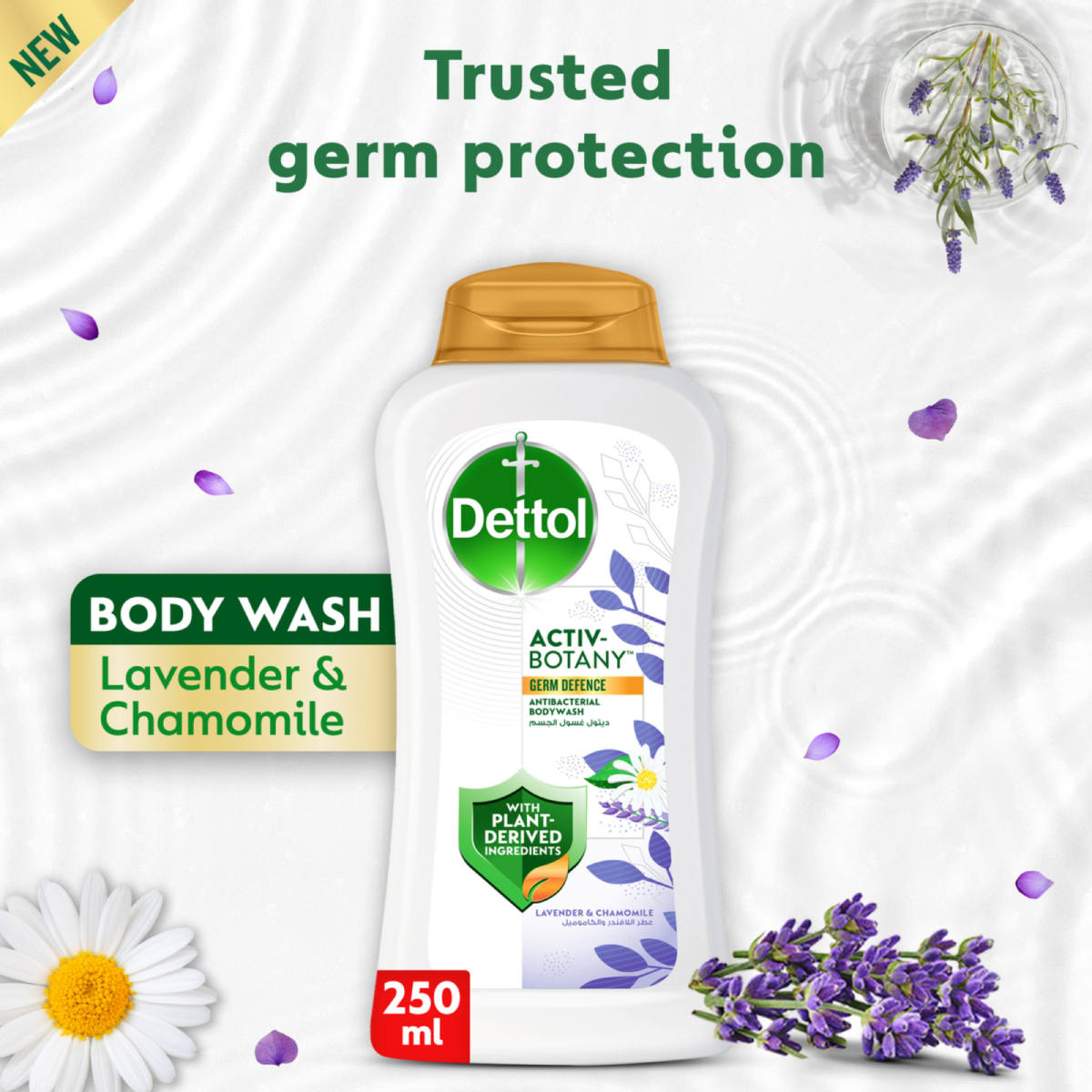Dettol Activ-Botany Antibacterial Bodywash, Lavender & Chamomile Fragrance Value Pack 2 x 250 ml