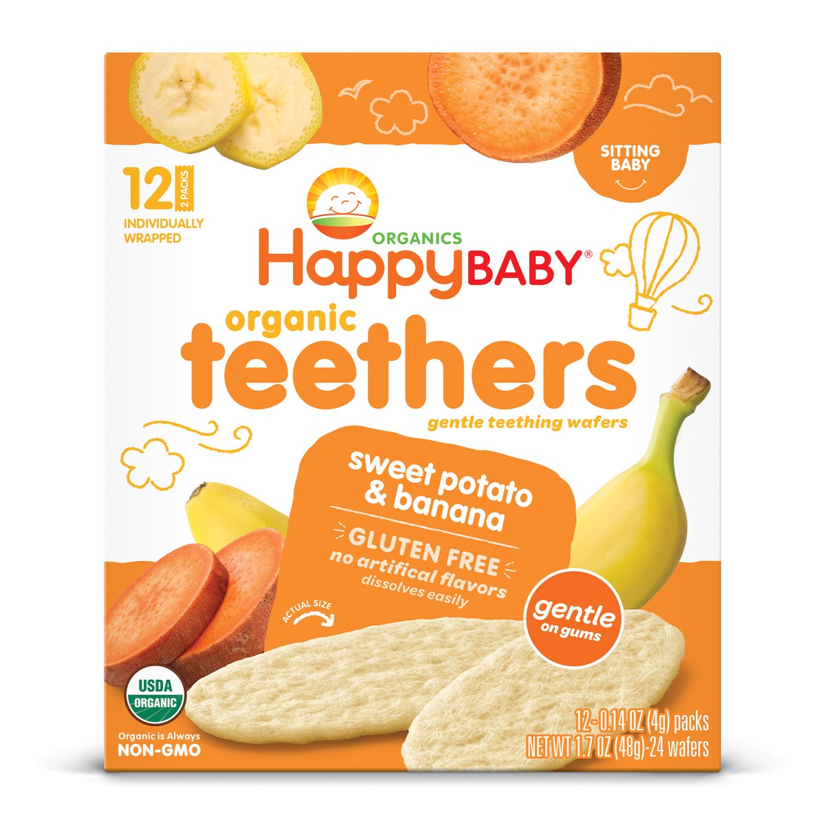 Happy Baby Stage 1 Banana & Sweet Potato Organic Gentle Teething Wafers 48 g