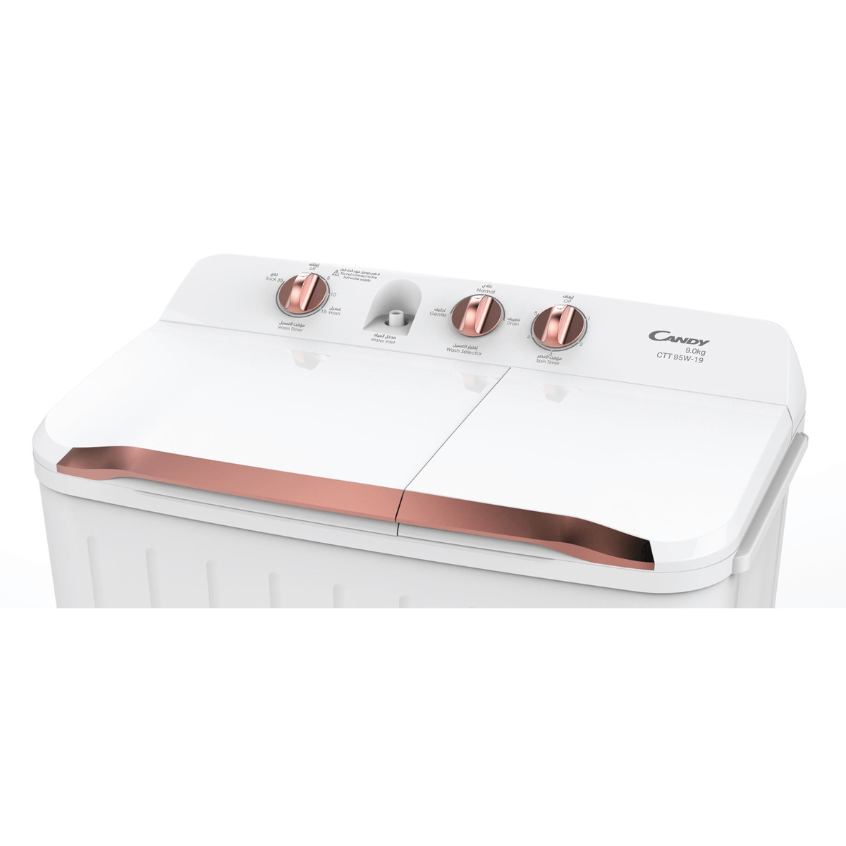 Candy Twin Tub Semi Automatic Washing Machine, 9/5.6 kg, 1420 RPM, White, CTT95W19