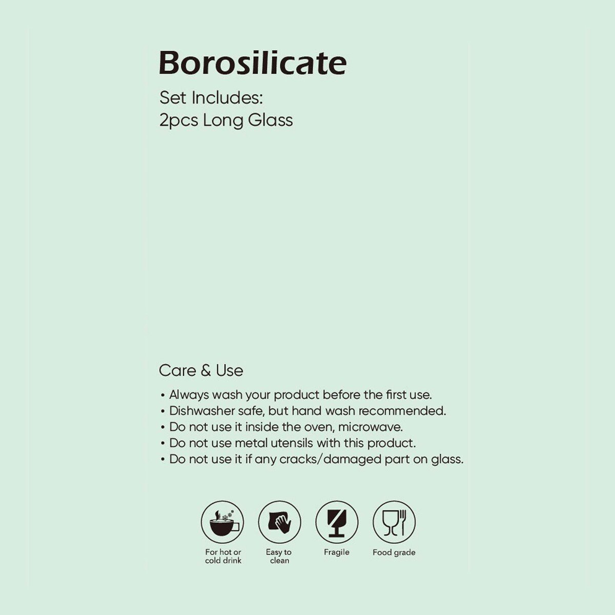 Crystal Drops Borosilicate Double Wall Long Glass Set, 350 ml, 2 Pcs