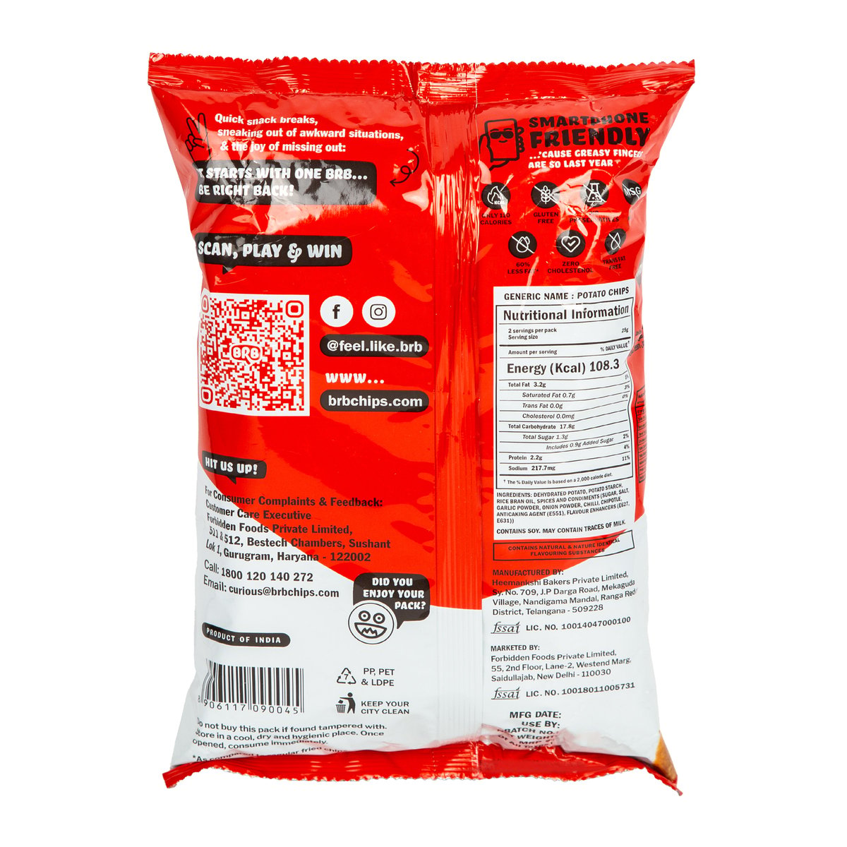 BRB Potato Popped Chips Spicy Chipotle Flavour 48 g