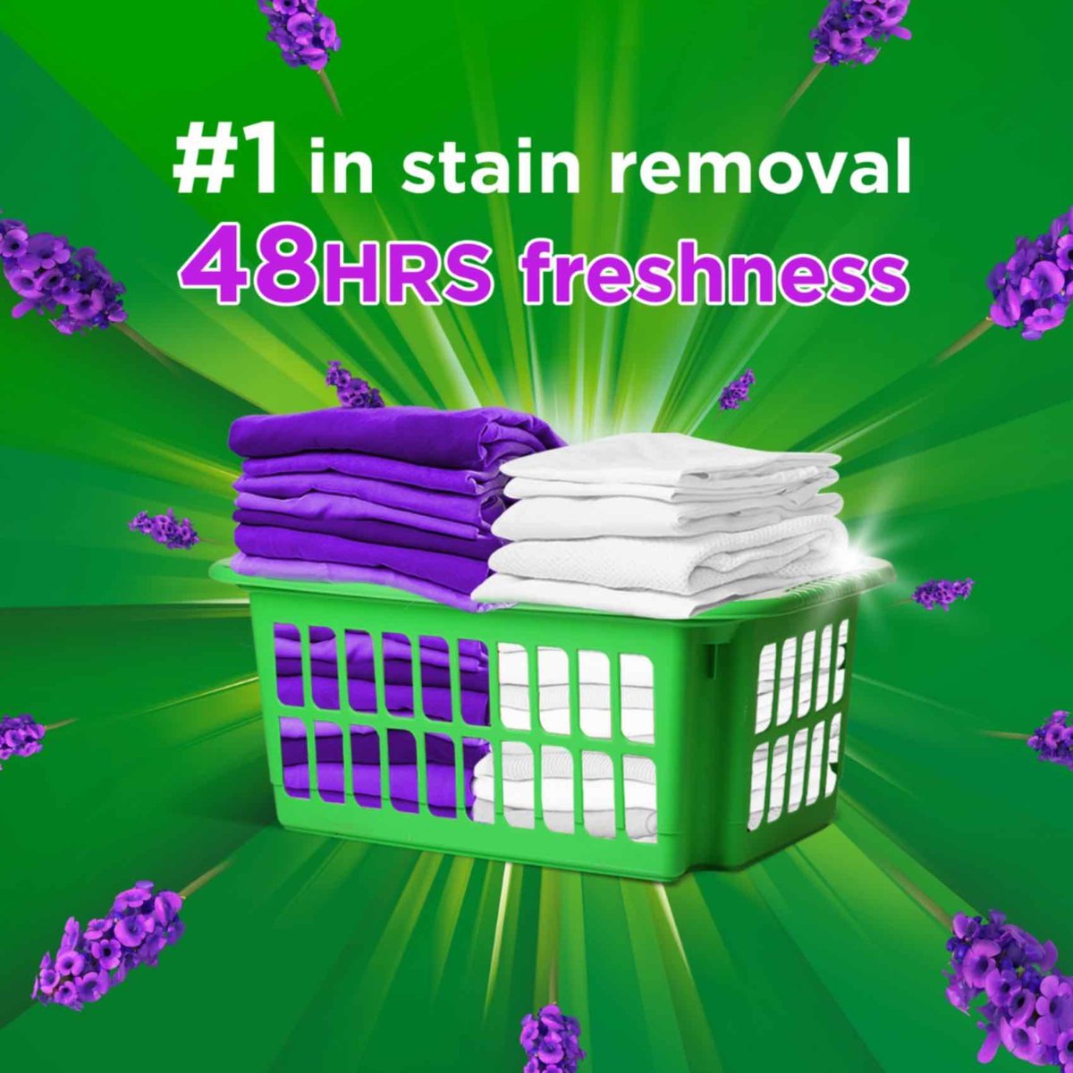 Ariel Automatic Lavender Laundry Detergent Powder, Number 1 in Stain Removal with 48 Hours of Freshness, 2.25 kg
