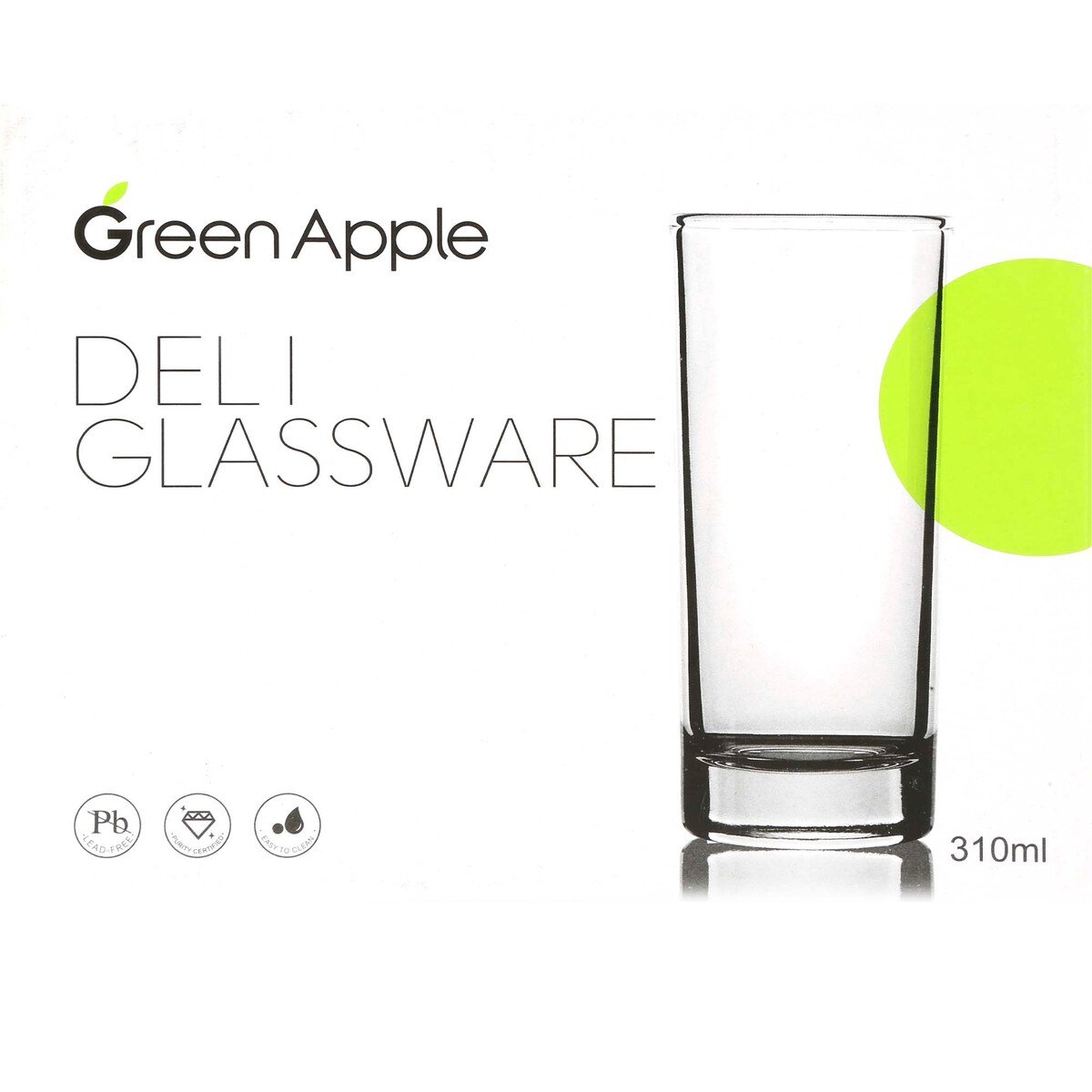 Green Apple Glass Tumbler Set, 310 ml, 6 Pcs, 5153
