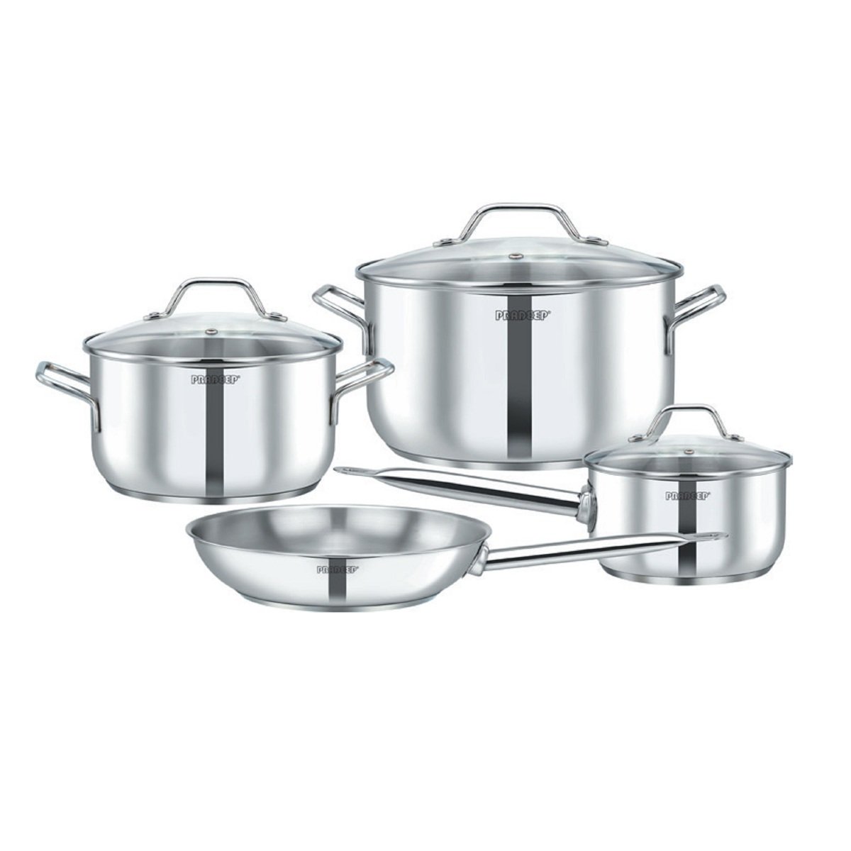 Pradeep Stainless Steel Cookware Set with Glass Lid 7pc