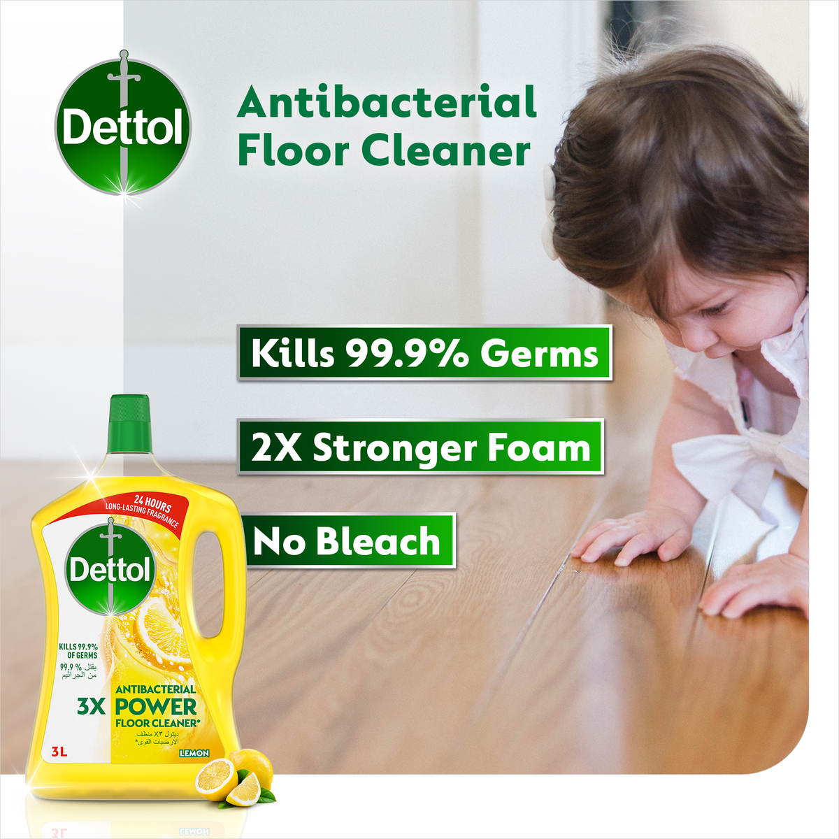 Dettol Power Antibacterial Floor Cleaner Lemon 3 Litres + 900 ml