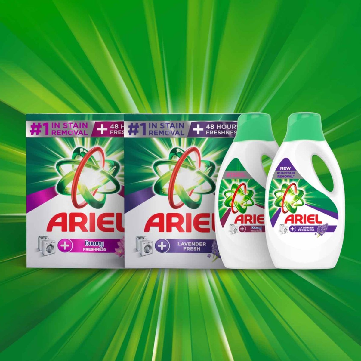 Ariel Automatic Lavender Laundry Detergent Powder, Number 1 in Stain Removal with 48 Hours of Freshness, 2 x 2.5 kg
