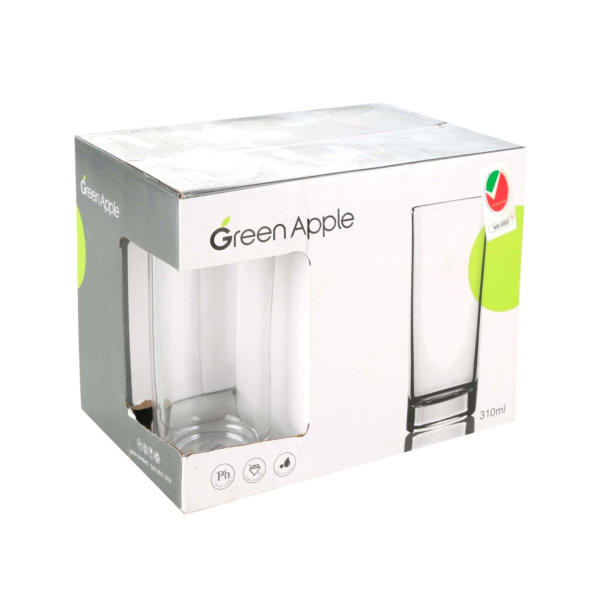 Green Apple Glass Tumbler Set, 310 ml, 6 Pcs, 5153
