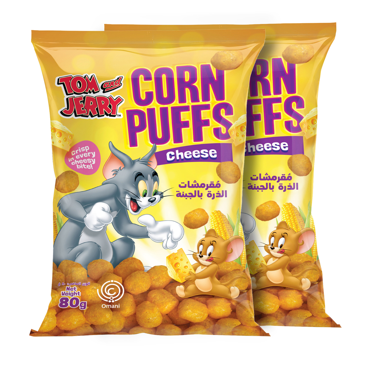 Buy Tom & Jerry Cheese Corn Puffs 2 x 80 g Online at Best Price | Corn Based Bags | Lulu Kuwait in Kuwait