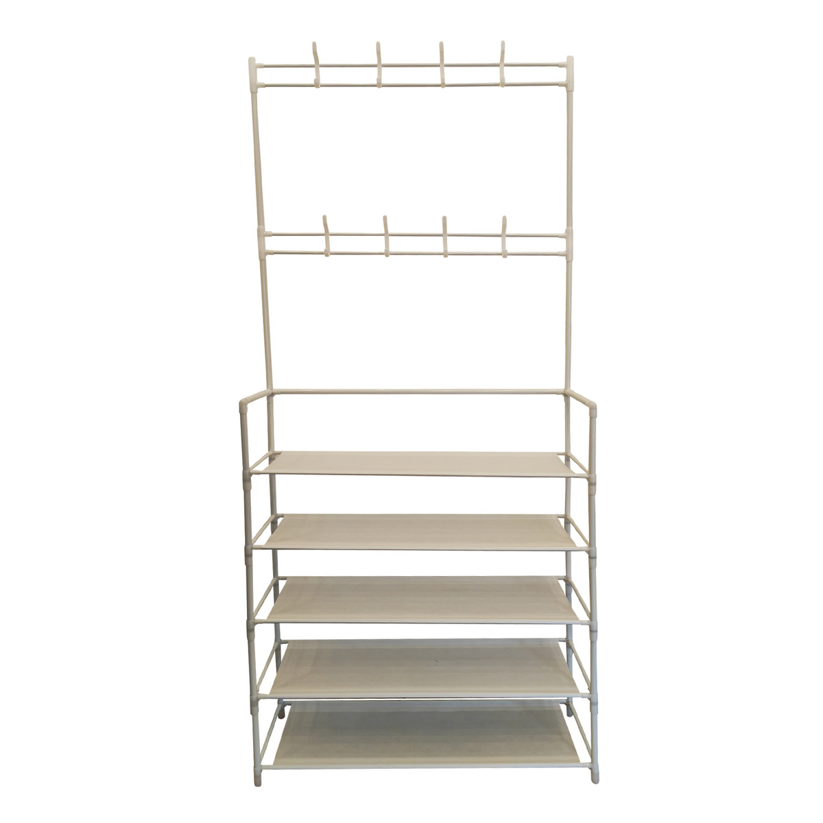Maple Leaf Freestanding Cloth Hanger With 5Layer Clothes Storage Shelf, Shoe Rack White 005P