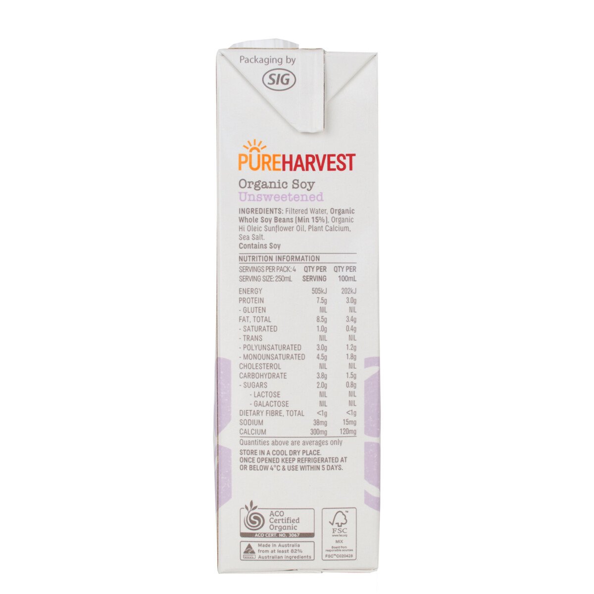 Pureharvest Unsweetened Organic Soy Milk 1 Litre