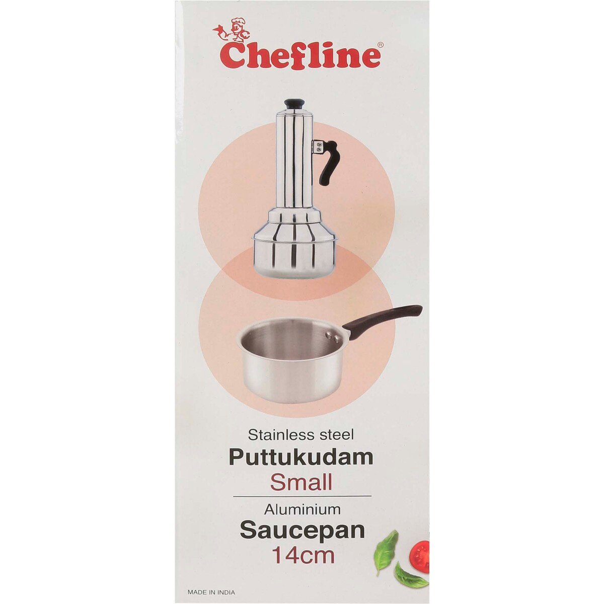 Chefline Stainless Steel Puttu Kudam + Aluminium Saucepan 14cm
