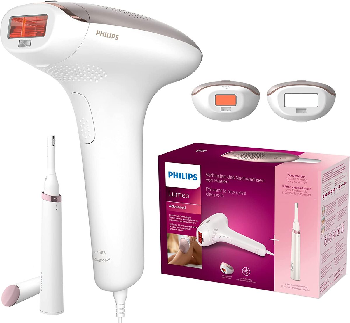 Philips 3 Pin Lumea Hair Removal Device With 2 Attachments, Compact Touch-Up Trimmer, White, BRI92160