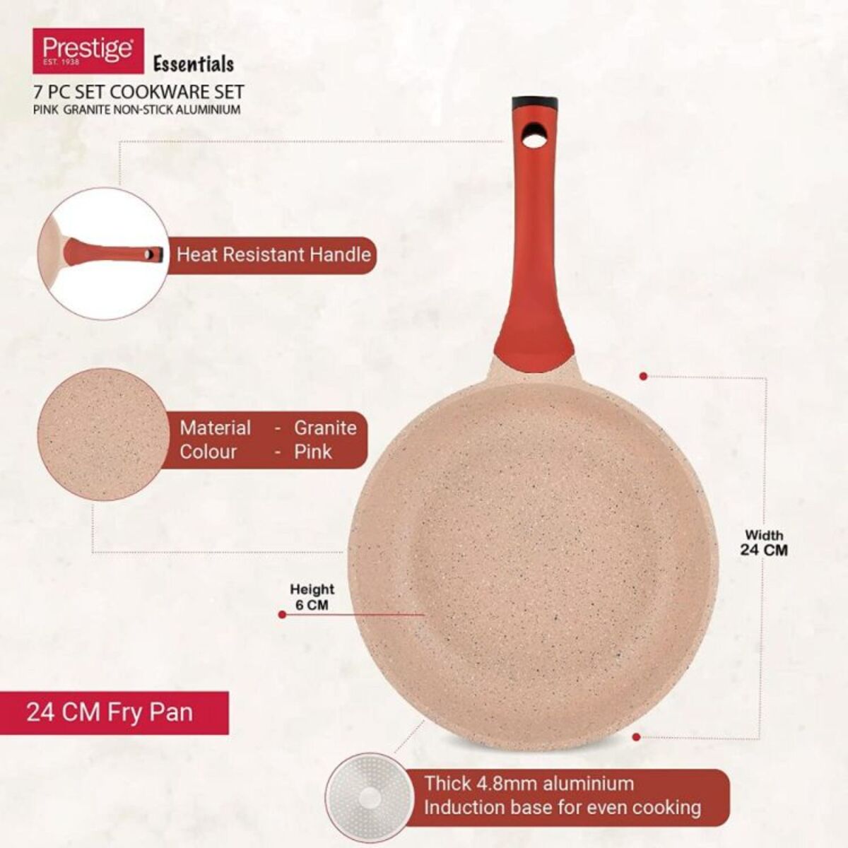 Prestige Granite Cookware Set 7pcs Pink Induction Base