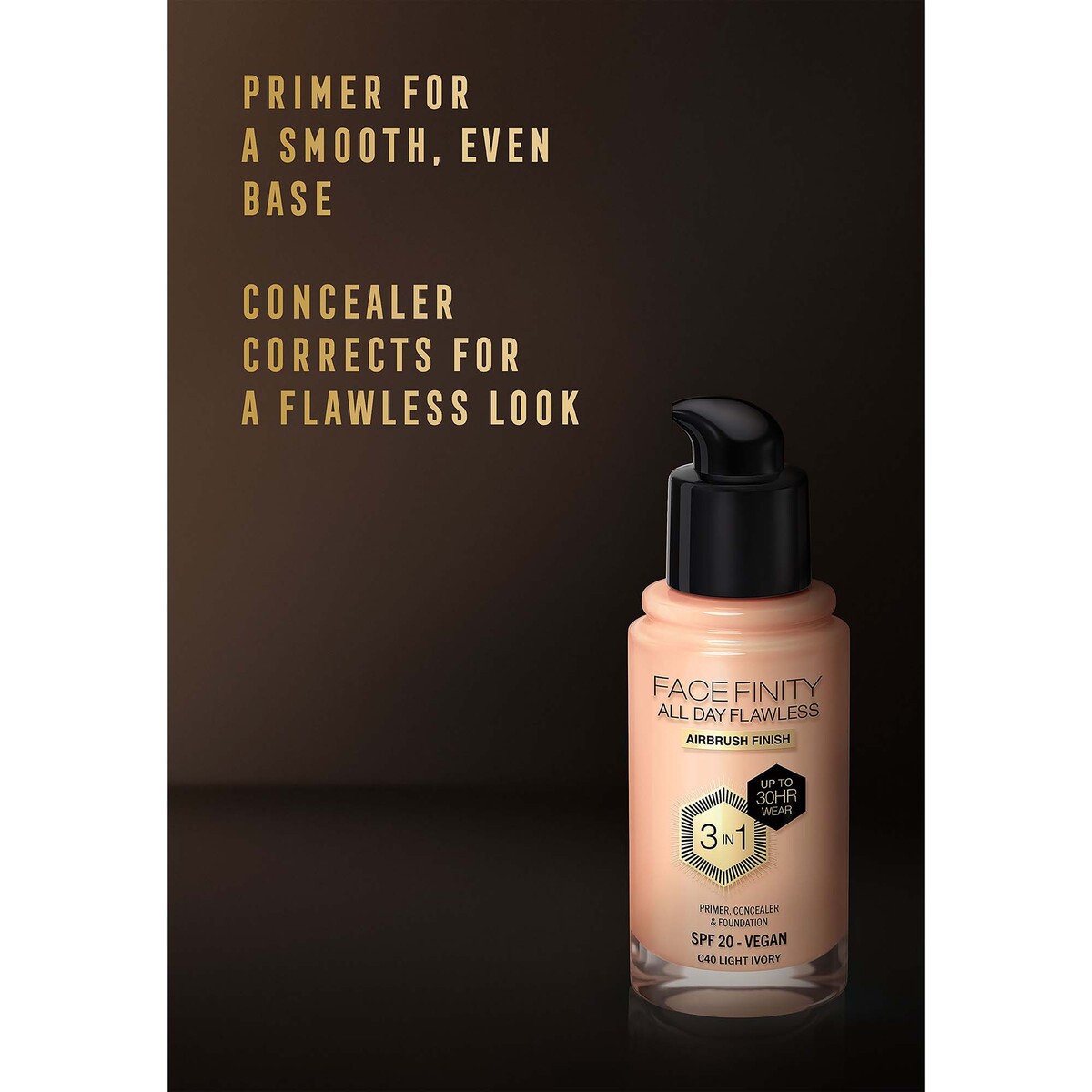 Max Factor Facefinity All Day Flawless Foundation C40, Light Ivory, 30 ml