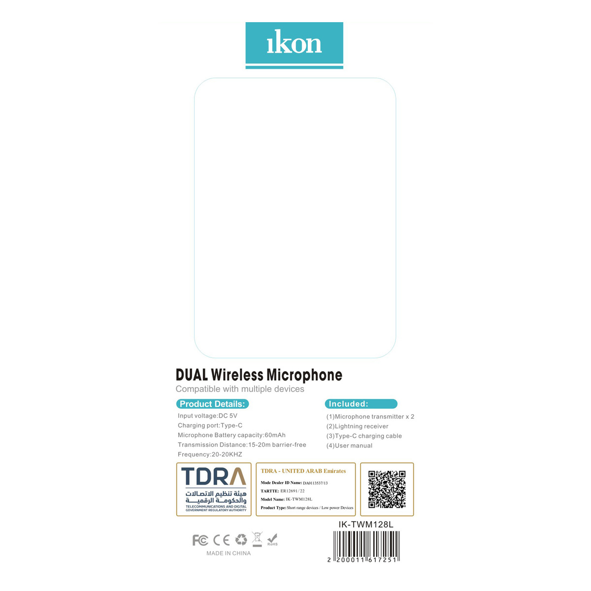 Ikon Wireless-Clipper Microphone, Black, IKTWM128L