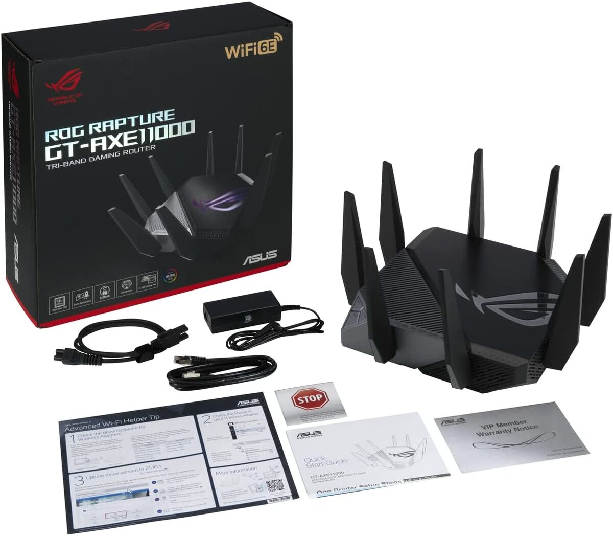 ASUS ROG Rapture GT-AXE11000 Tri-Band Wi-Fi 6E (802.11ax) Gaming Router, New 6ghz Band, 2.5g Wan/Lan Port, Ps5 Compatible, Wan Aggregation, VPN Fusion, Triple-level Game Acceleration, Free Network Security And AiMesh Support