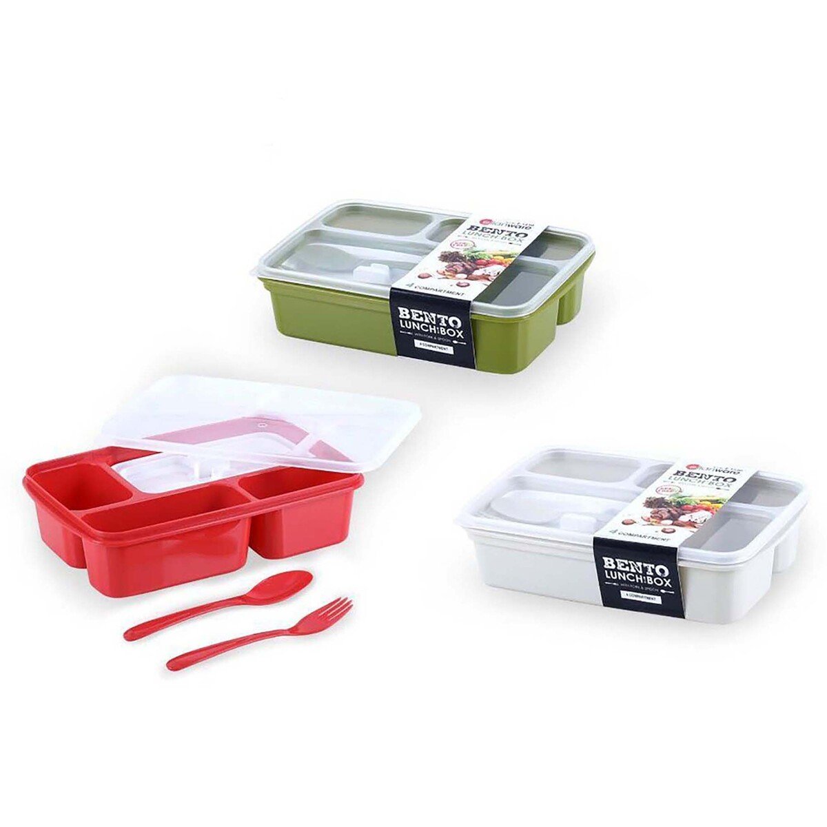 Elianware Lunch Box With Spoon and Fork E-1230 1.3L Assorted