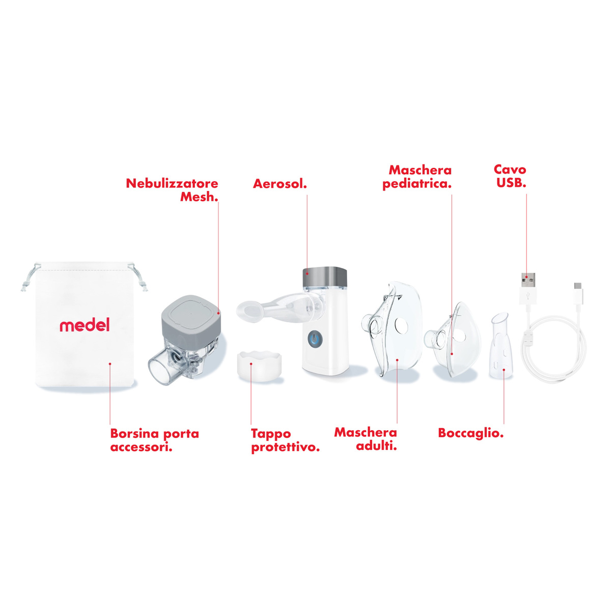 Medel Compact Portable Mesh Nebulizer, White, 95280