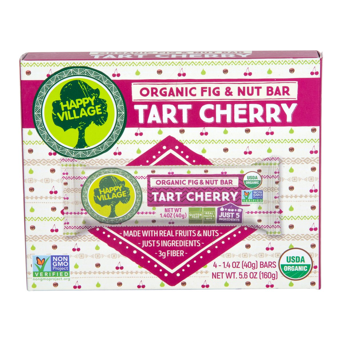 Happy Village Organic Fig & Nut Bar Tart Cherry 4 x 40 g
