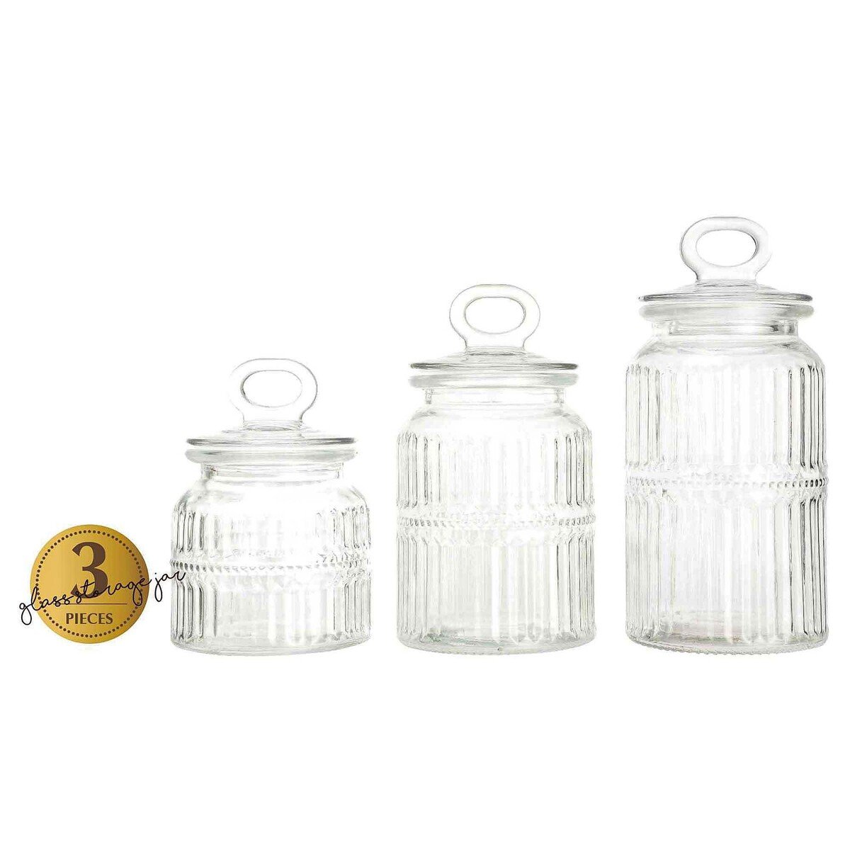 Crystal Drops Glass Storage Jar 3 Pcs, 1100 ml + 900 ml + 800 ml, 3438
