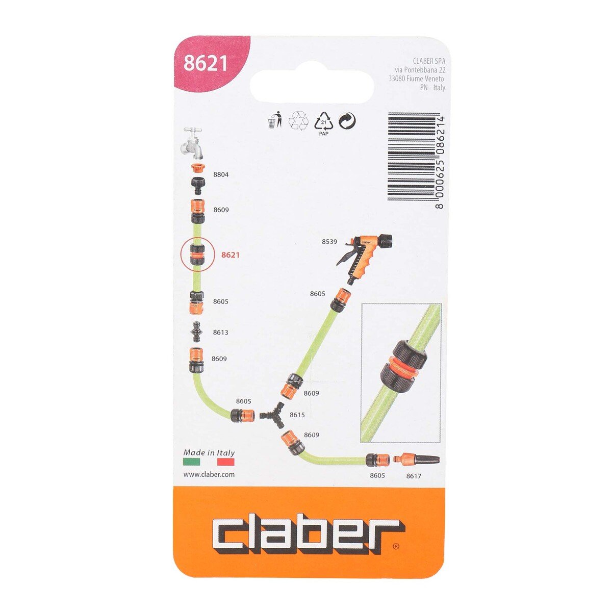 Claber Hose Mender, 3/4 inches, Black/Orange, 8621
