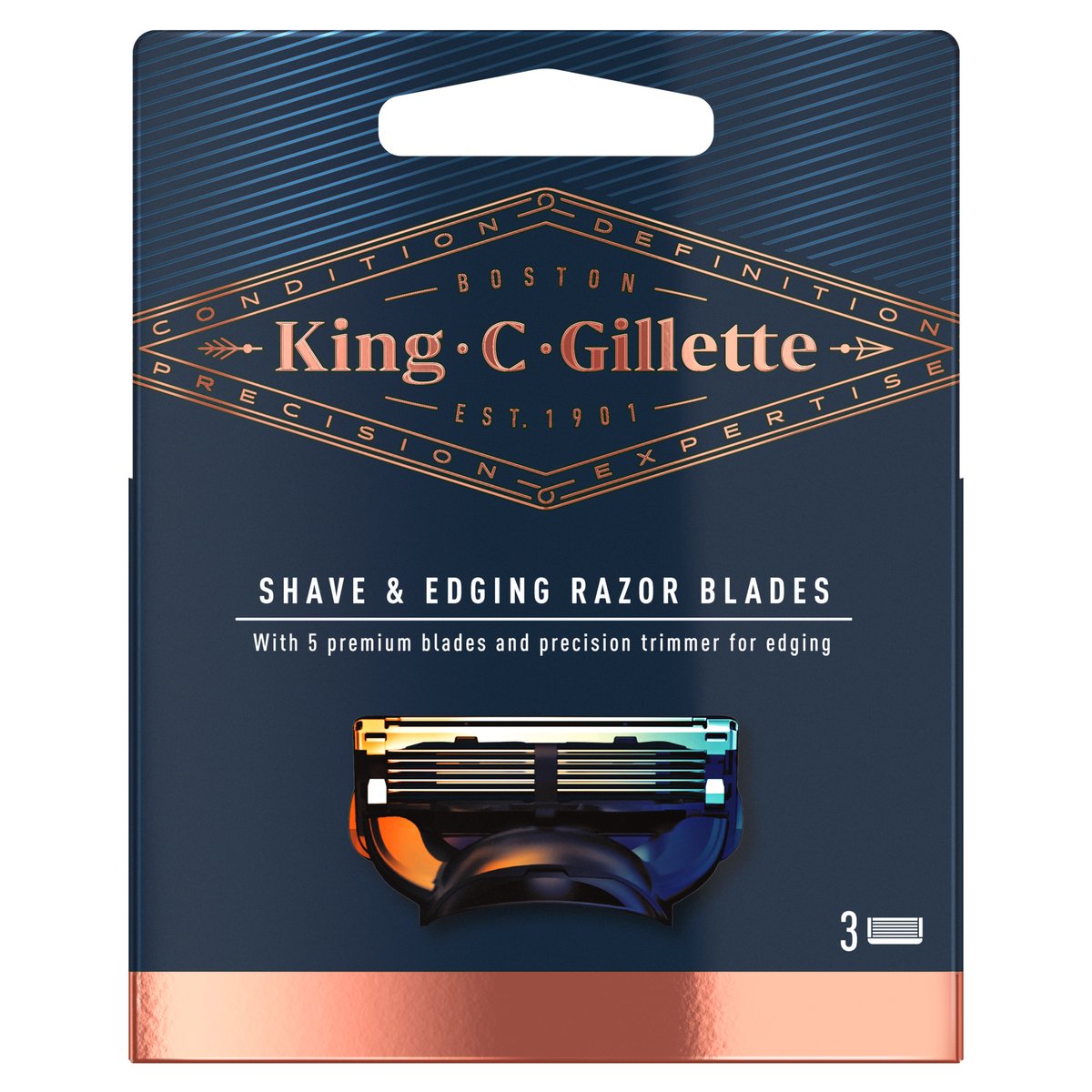 King C. Gillette Men's Refill Shave and Edging Razor Blades Refills with Built In Single Blade Precision Trimmer 3pcs