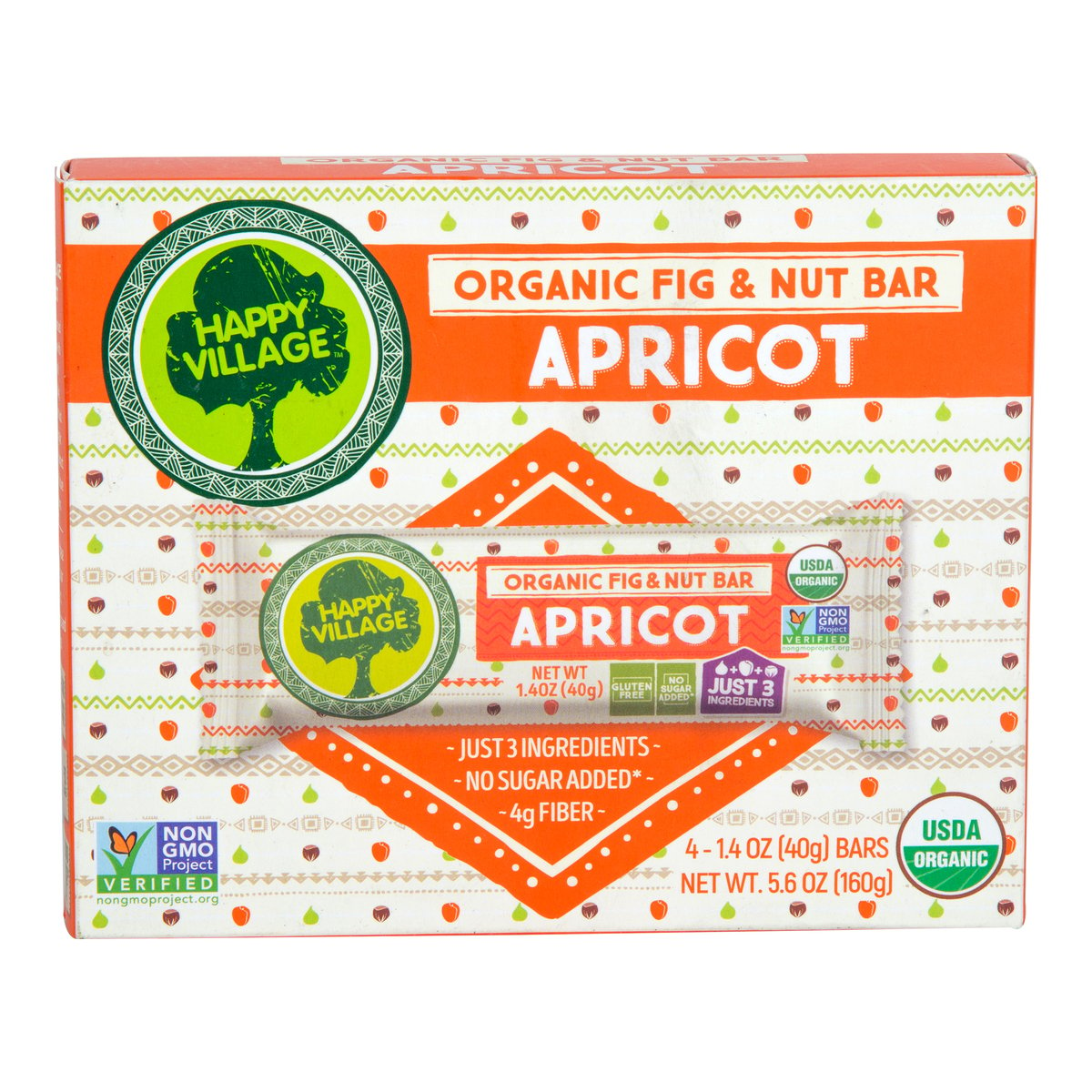 Happy Village Organic Fig & Nut Bar Apricot 4 x 40 g