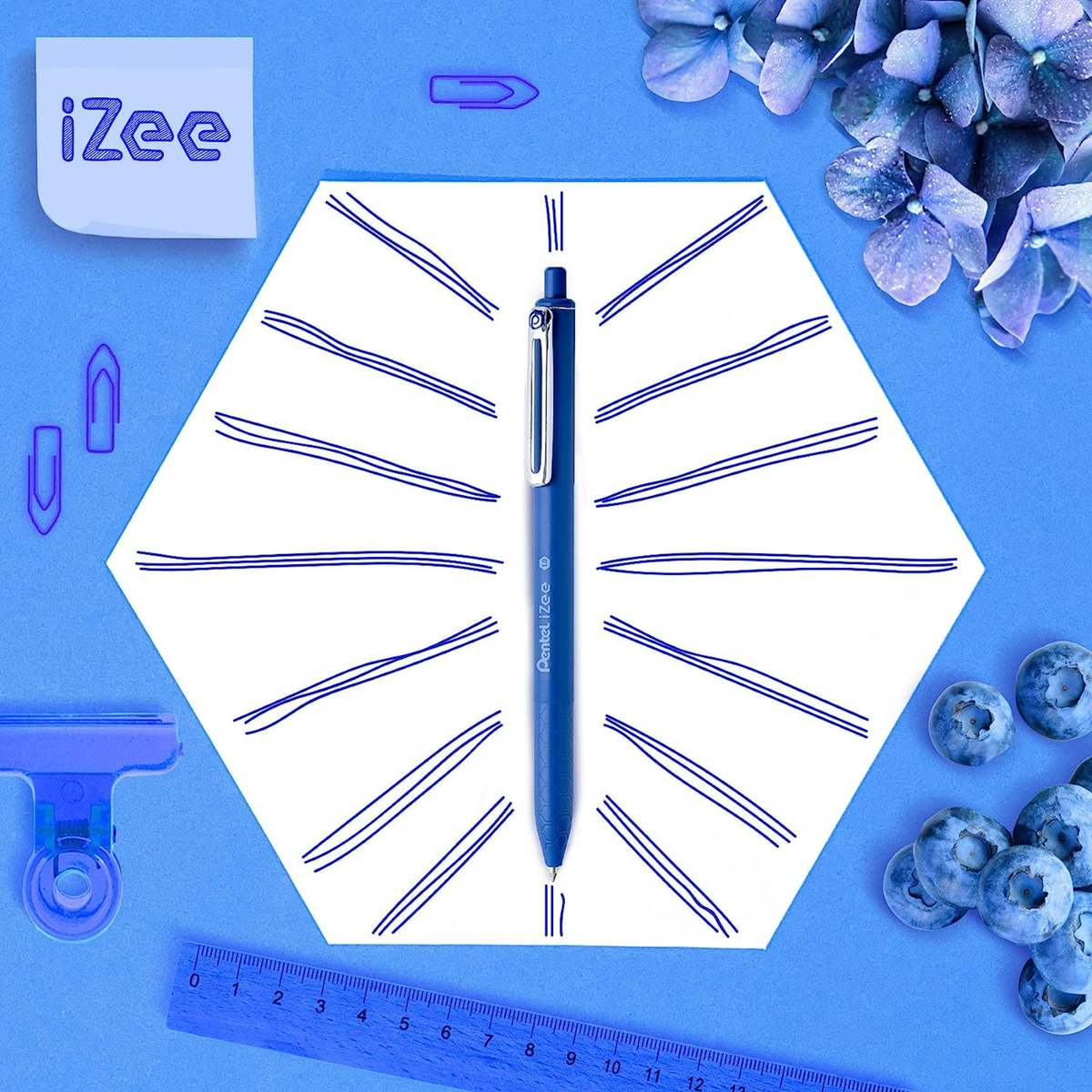 بنتل أيزي قلم حبر جاف قابل للسحب 0.7 ملم مع مشبك معدني وسن عريض باللون الأزرق، 8sBX470