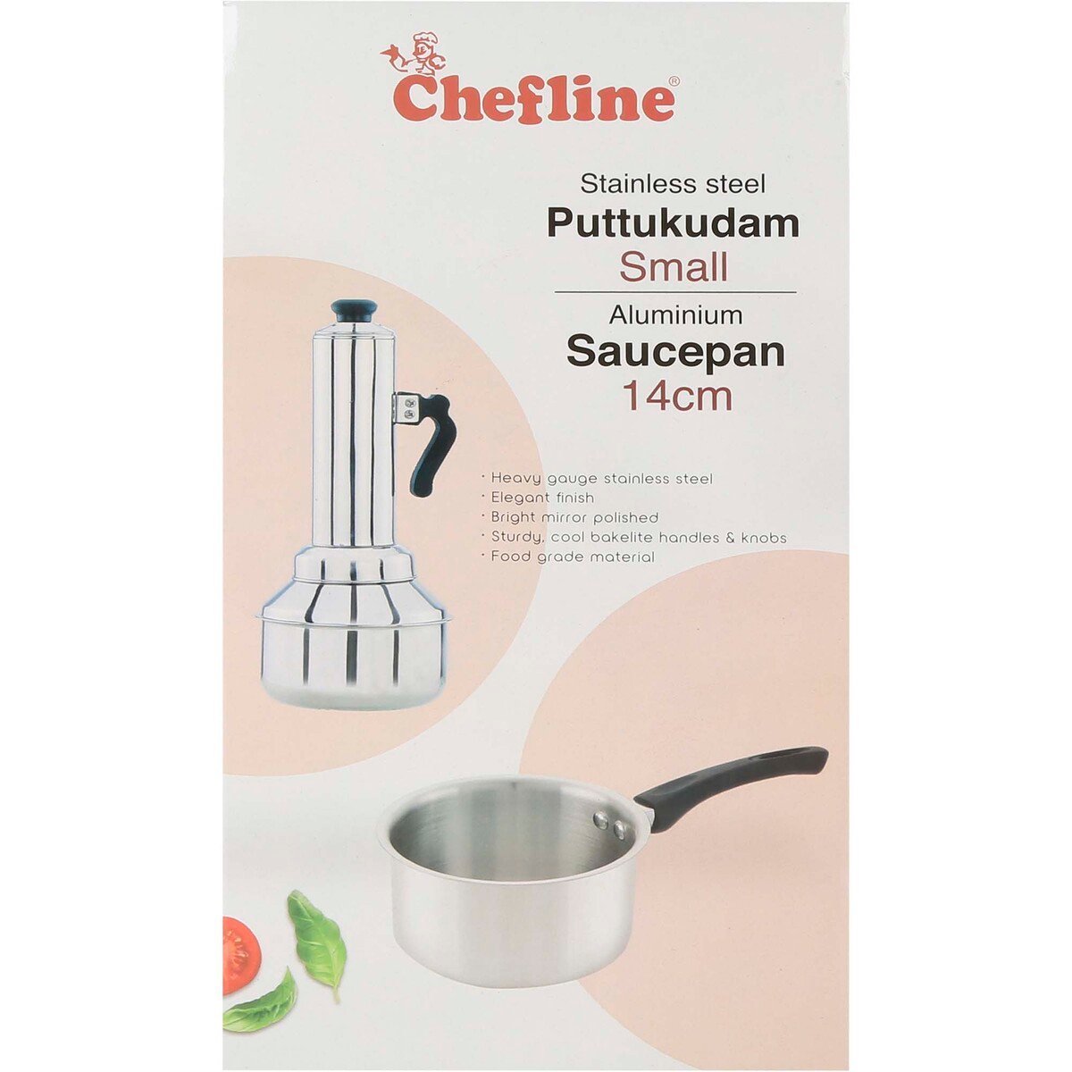 Chefline Stainless Steel Puttu Kudam + Aluminium Saucepan 14cm