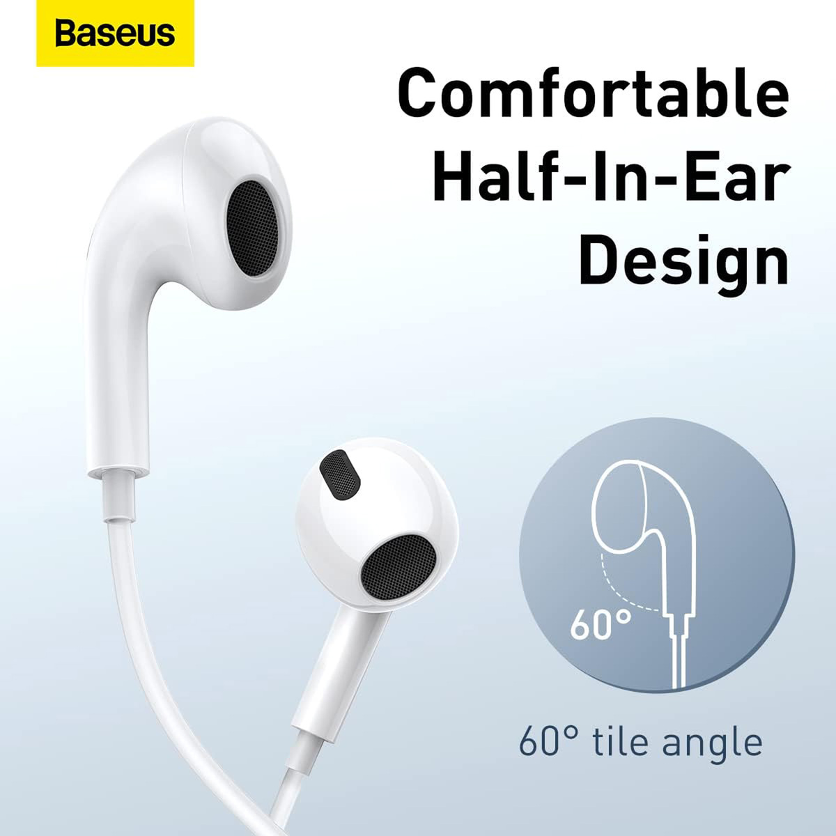 Baseus Wired Earphone in-ear 3.5mm Button Control Headphones Lightweight Headset Compatible with 3.5mm Port Devices NGCR020002