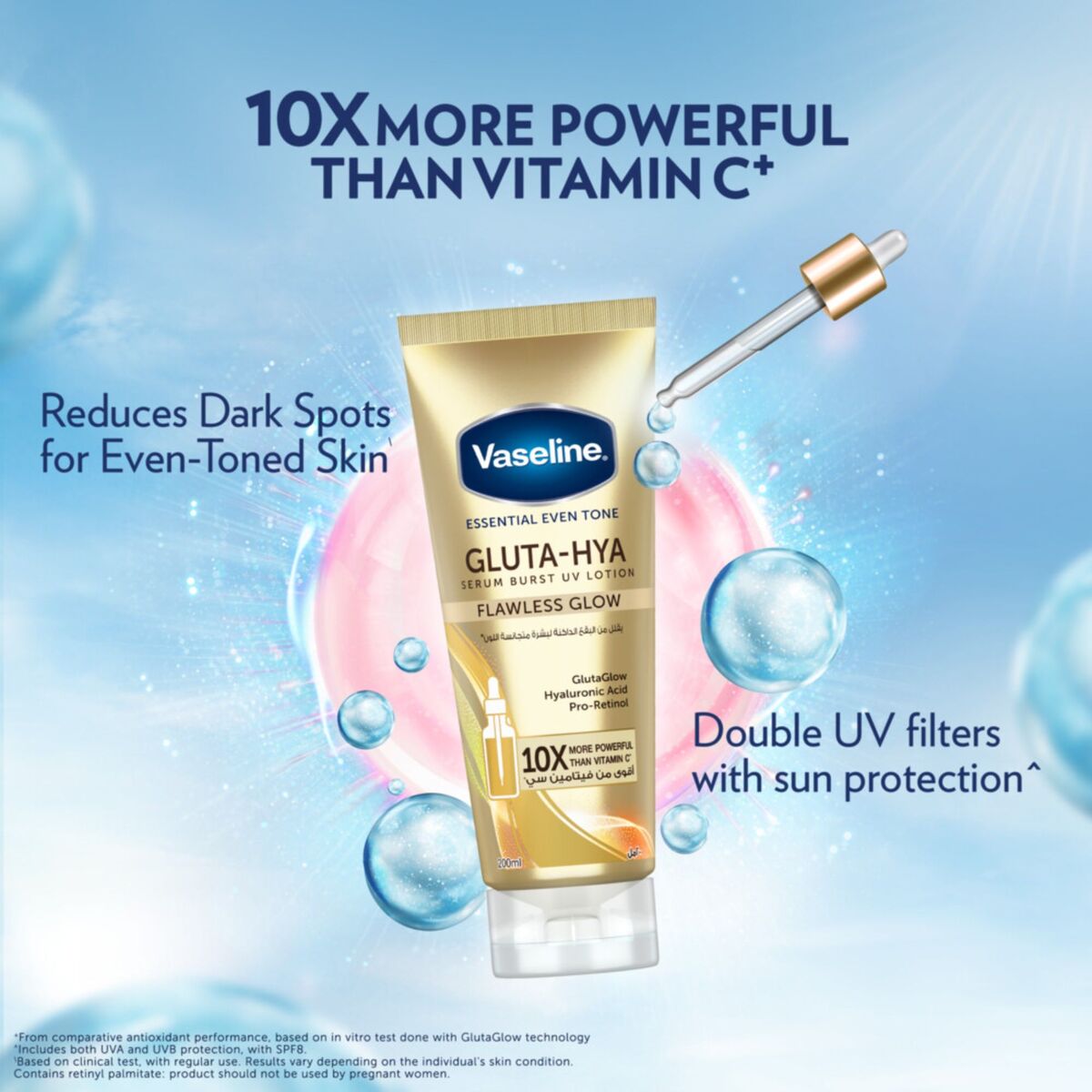Vaseline Essential Even Tone Gluta-Hya Flawless Glow Serum Burst UV Lotion 200 ml