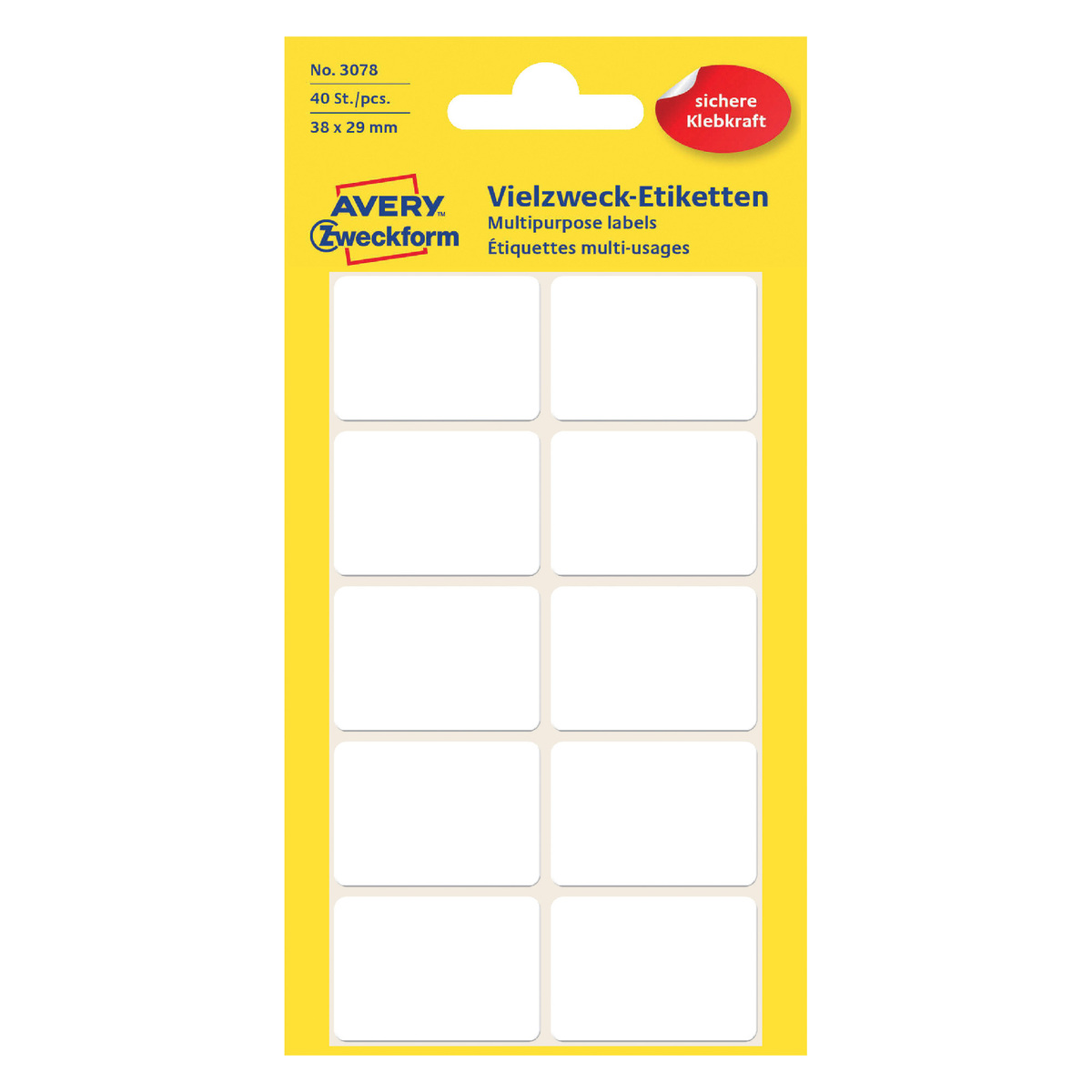 Avery 38 x 29 mm Permanent Multipurpose Labels, 40 Labels/5 Page, White, 3078