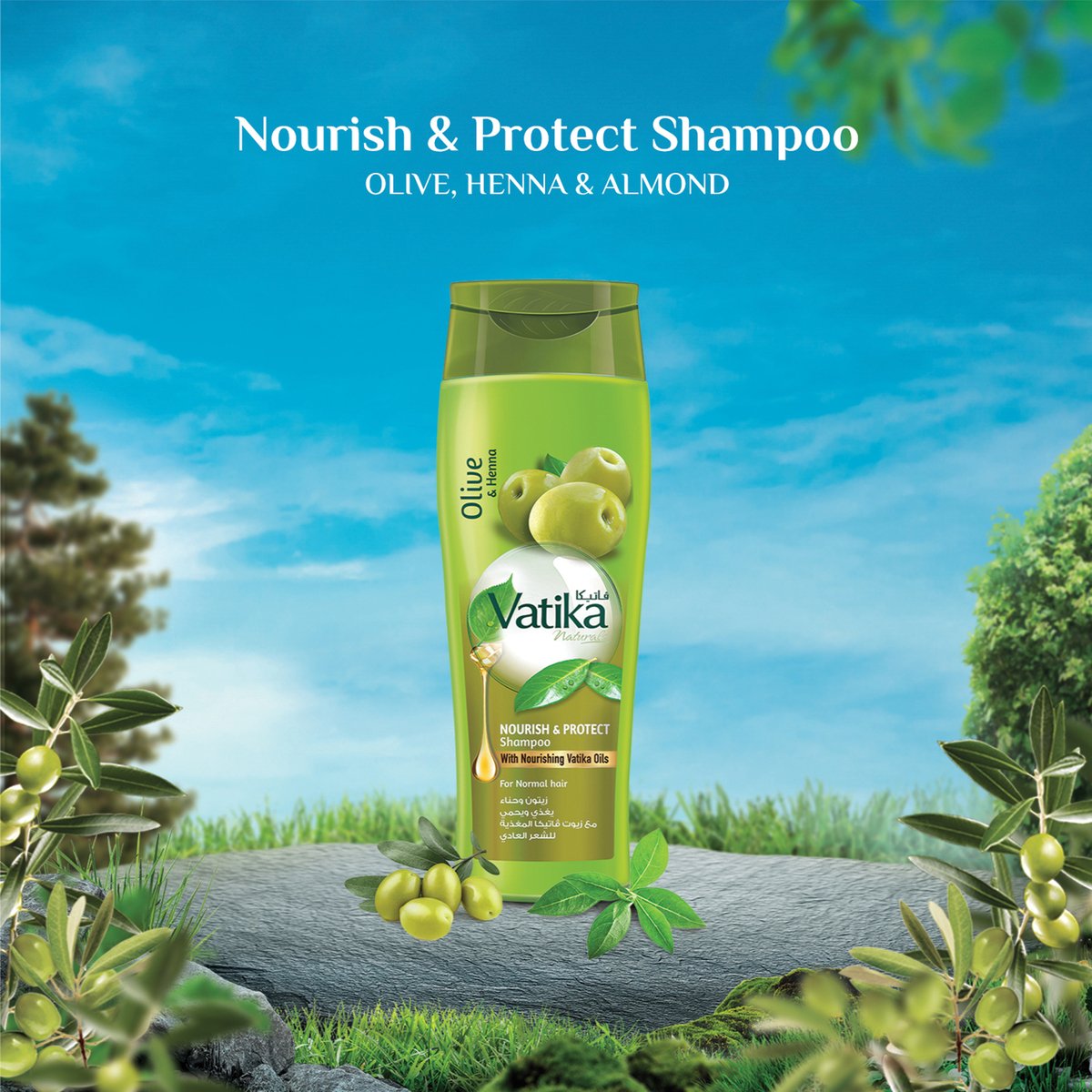 Vatika Naturals Nourish & Protect Shampoo with Natural Extracts Of Olive & Henna For Normal Hair, 400 ml