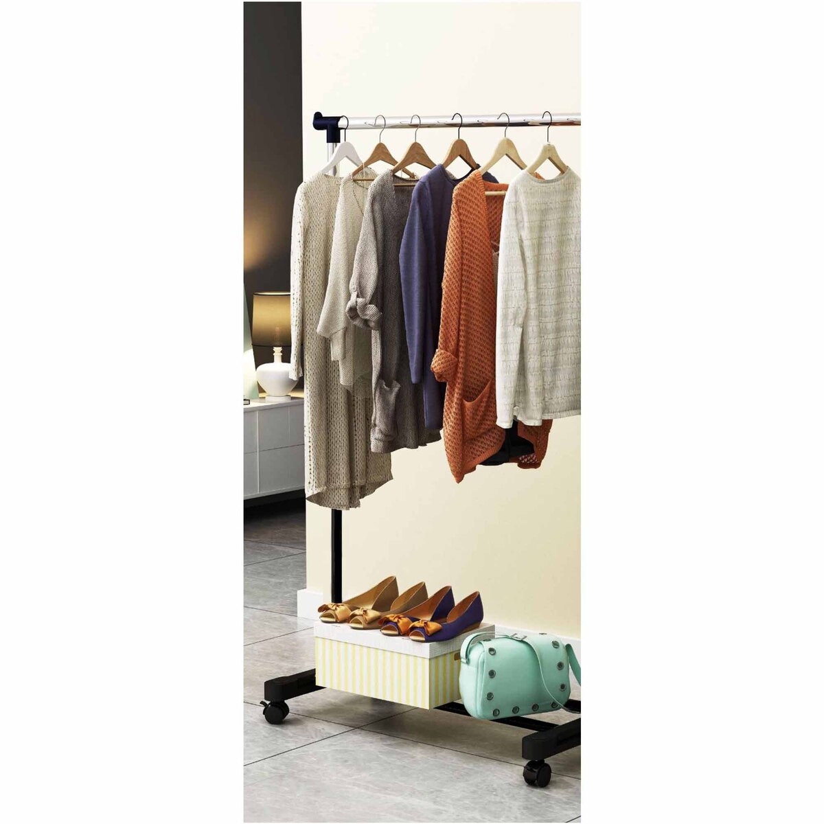 Maple Leaf Metal Garment Rack, Height Adjustable Clothes Rail with Wheels KT88B1033