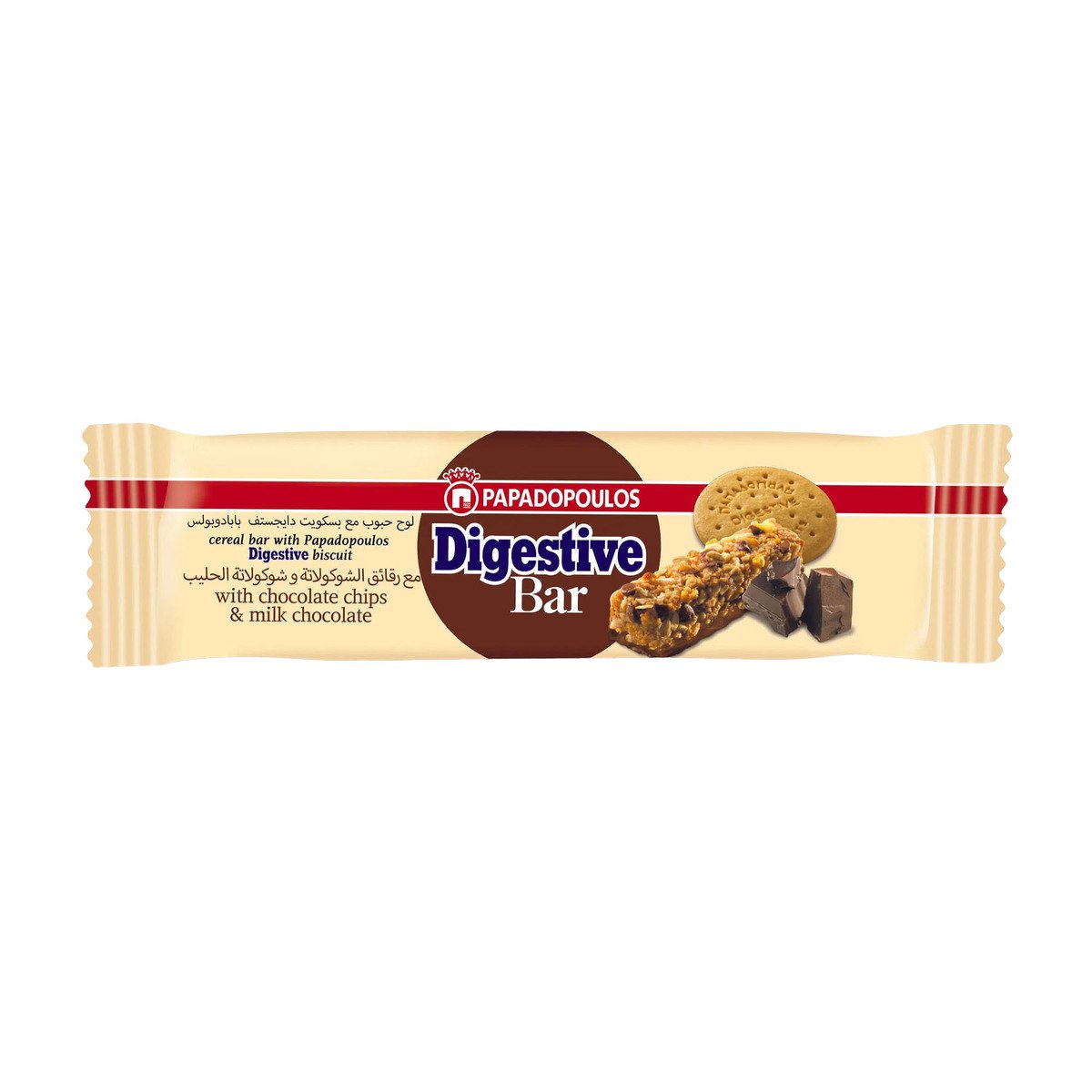 Papadopoulos Digestive Bar With Chocolate Chips & Milk Chocolate, 28 g
