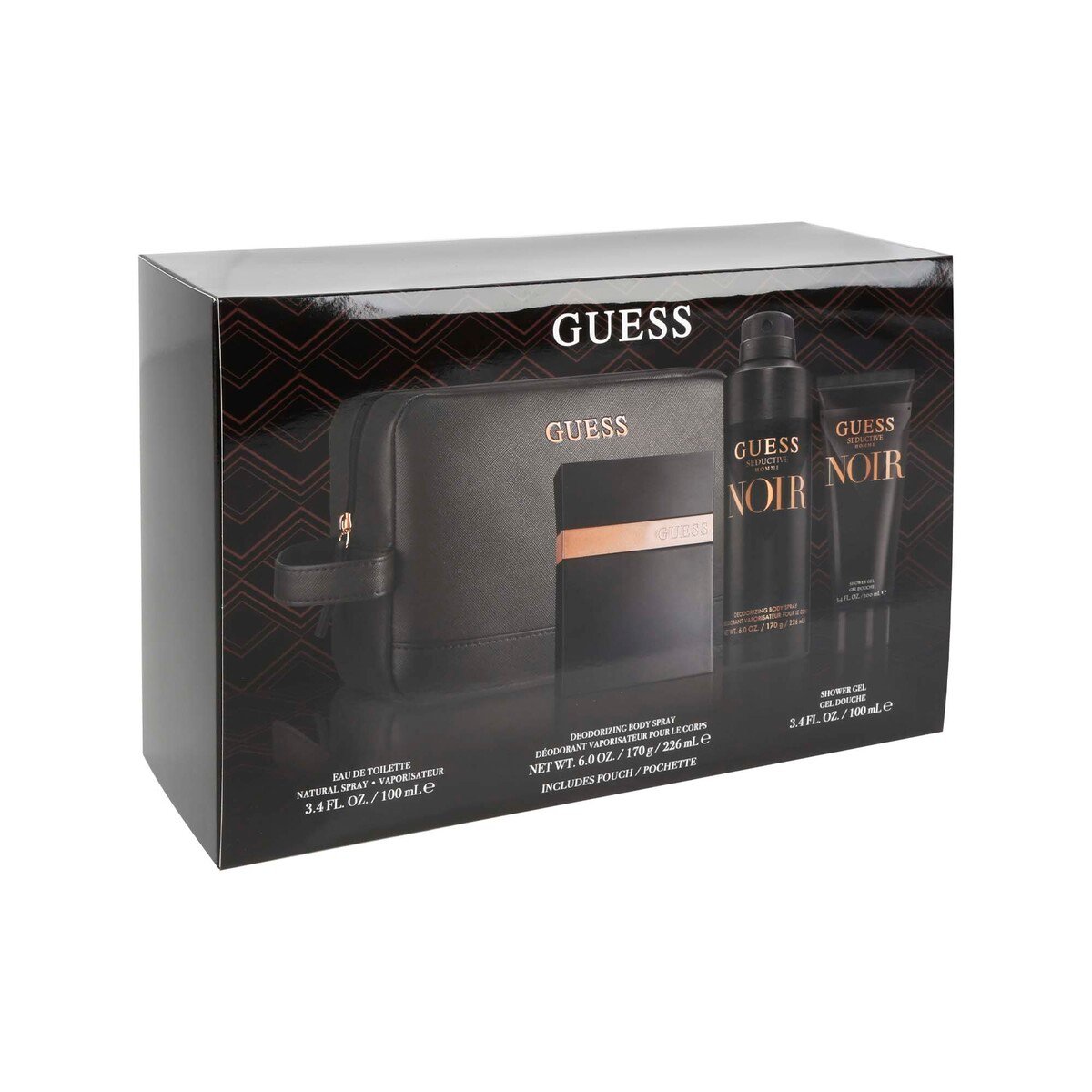 Guess Seductive Noir Set For Men, 100 ml Eau De Toilette, 100 ml Shower Gel, 170 G Body SprayWith Pouch