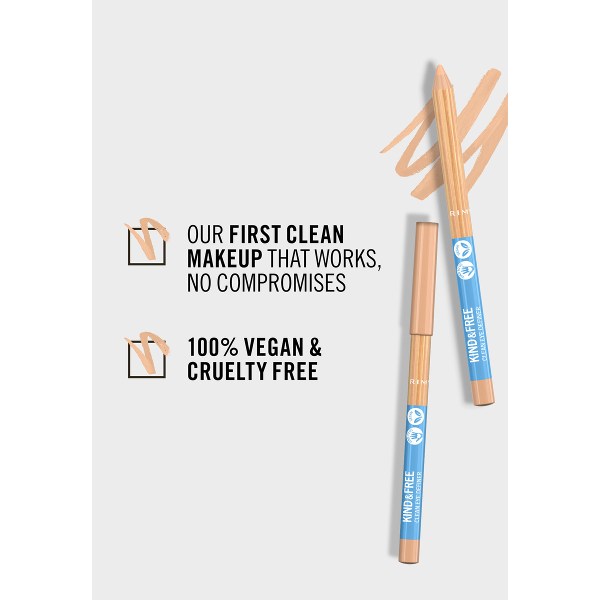 Rimmel London Kind & Free Clean Eyeliner Pencil, 005 Creamy White, 1.1 g