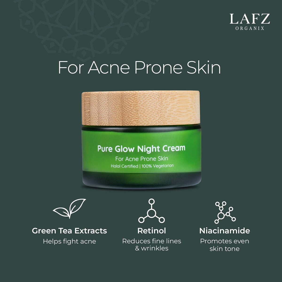 Lafz Organix Pure Glow Night Cream, For Acne Prone Skin, 50 g