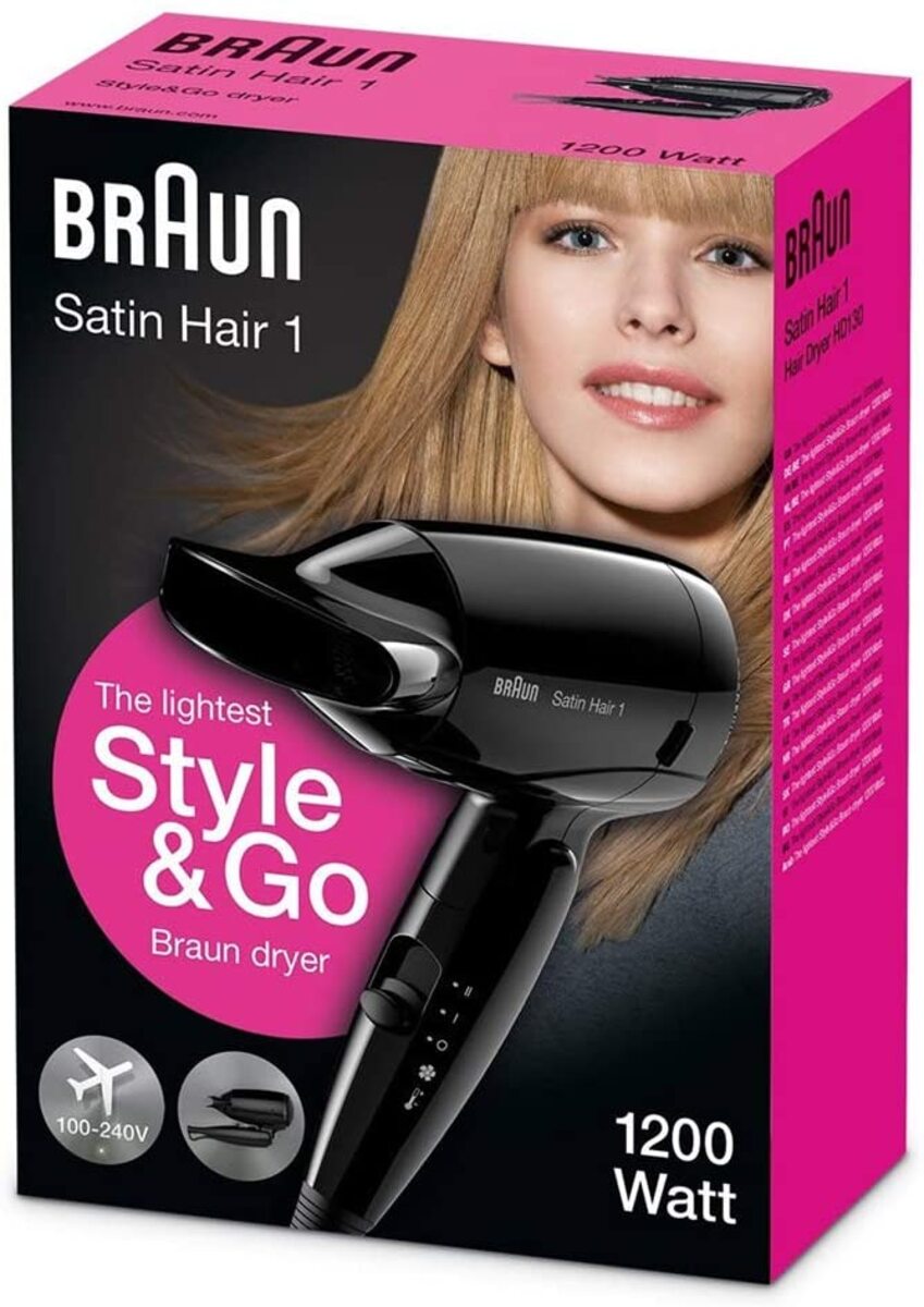 Braun Satin Hair Styler 1 Hd130 Style&amp;go Travel Dryer, Black