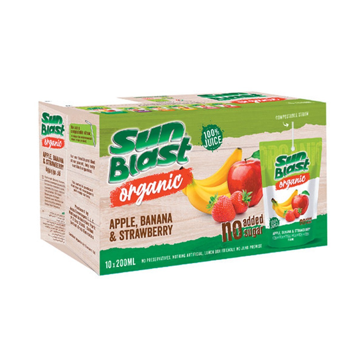 Sun Blast Organic Apple, Banana & Strawberry Juice No Added Sugar 10 x 200 ml