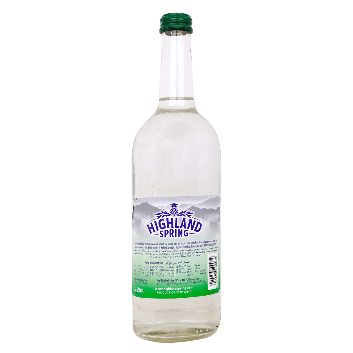 Highland Spring Sparkling Mineral Water Glass Bottle 750 ml