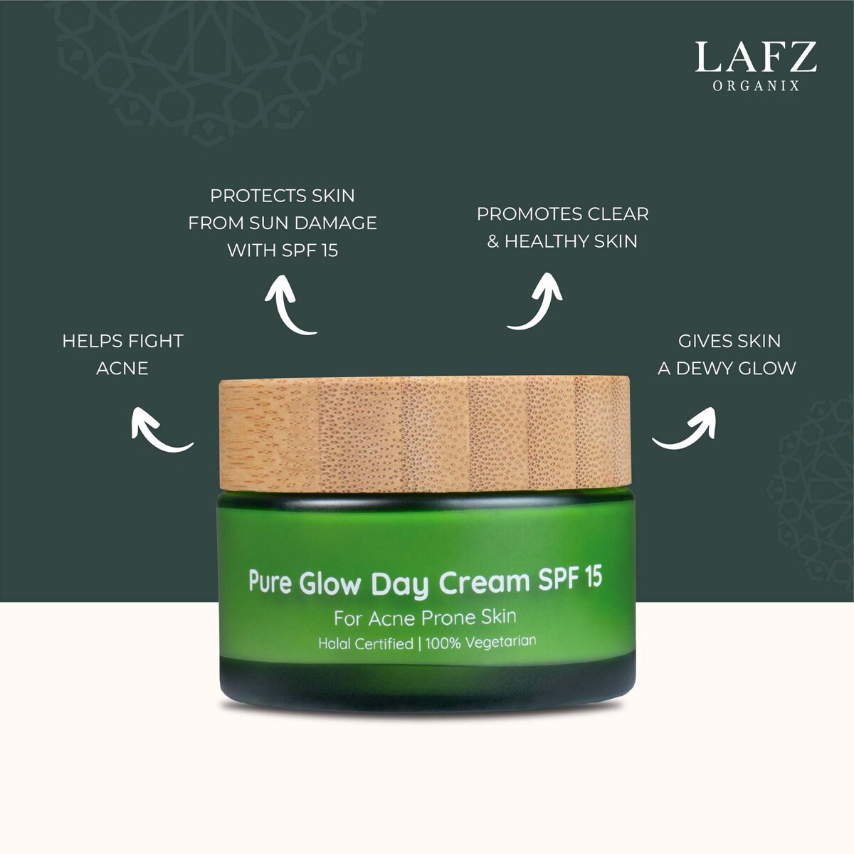 Lafz Organix Pure Glow Day Cream, SPF 15, For Acne Prone Skin, 50 g