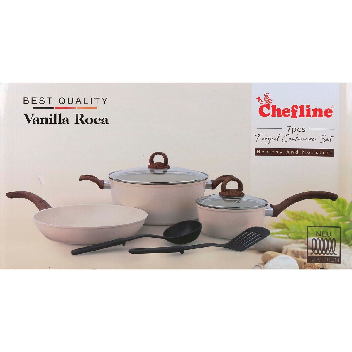 Chefline Forged Aluminium Marble Cookware Set 7Pcs Induction Vanilla Roca