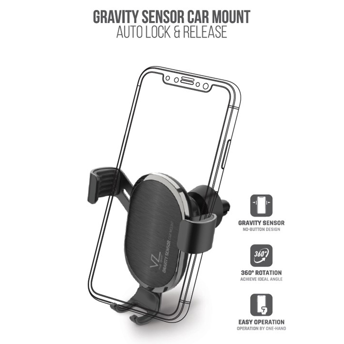 Voz Gravity Sensor Mobile Car Mount with Auto Lock, VCH4