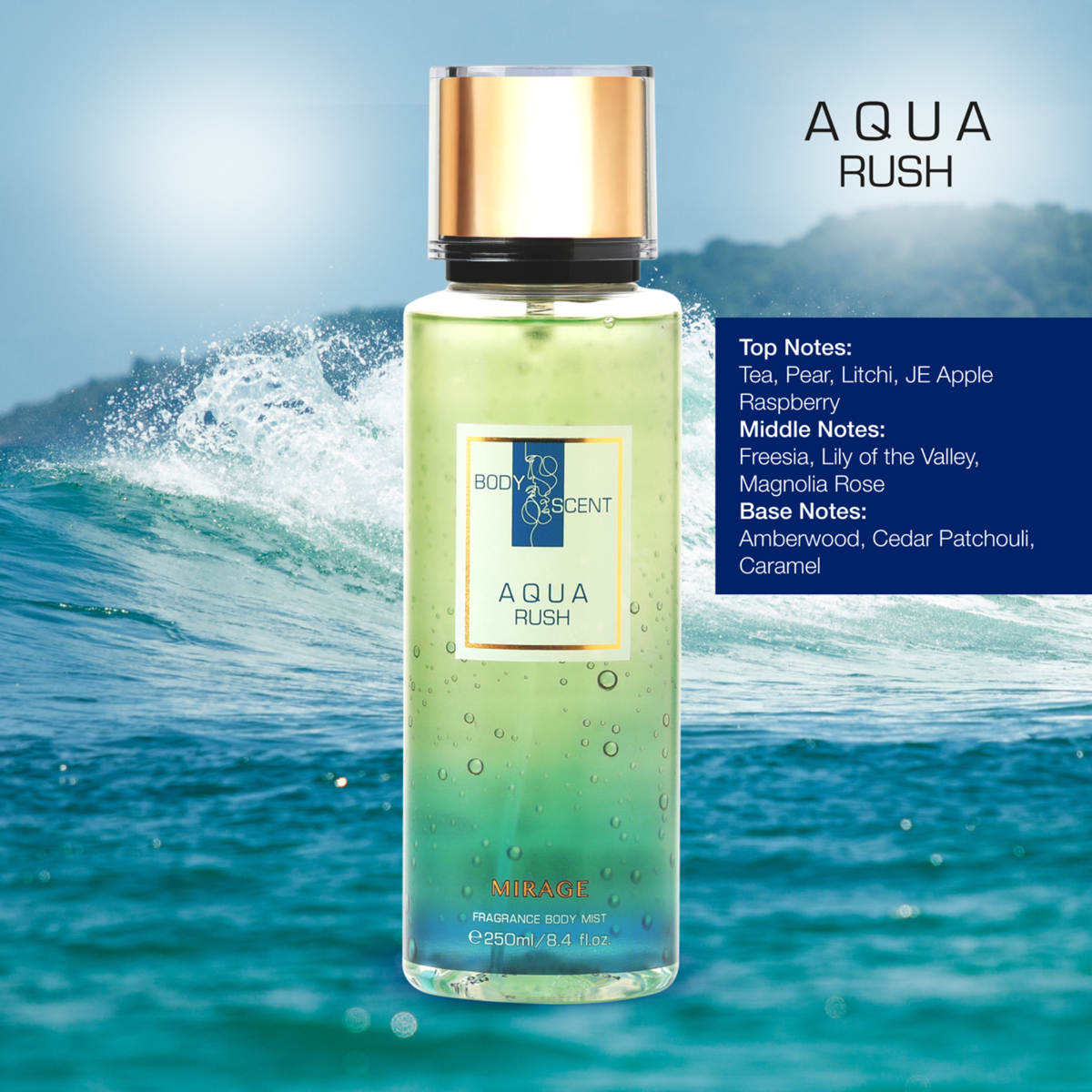 Body Scent Mirage Fragrance Body Mist for Women, Aqua Rush, 250 ml