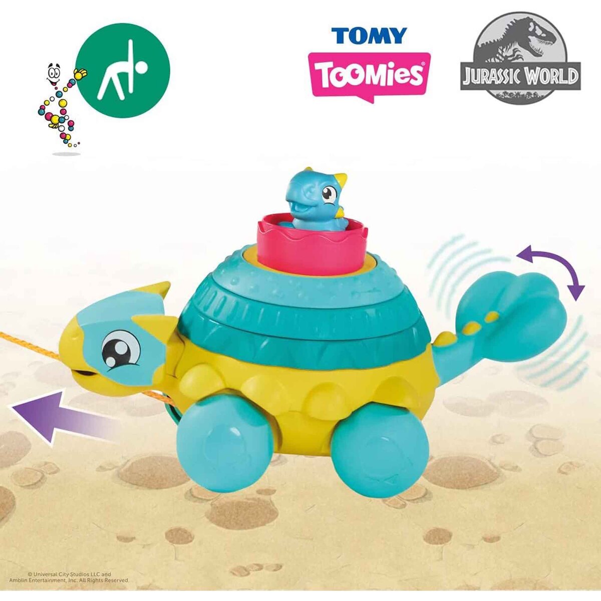 Tomy Toomies Jurassic World Stack & Pull Ankylosaurus, Multicolor, E73410